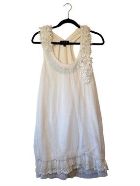 213 By Michelle Kim Y2K Embellished Cream Sleeveless Women's Longline Tunic Top